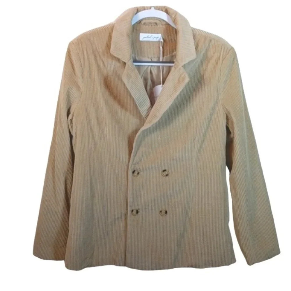 Petal & Pup Tan Corduroy Blazer Jacket Double Breasted in Tan size Medium
